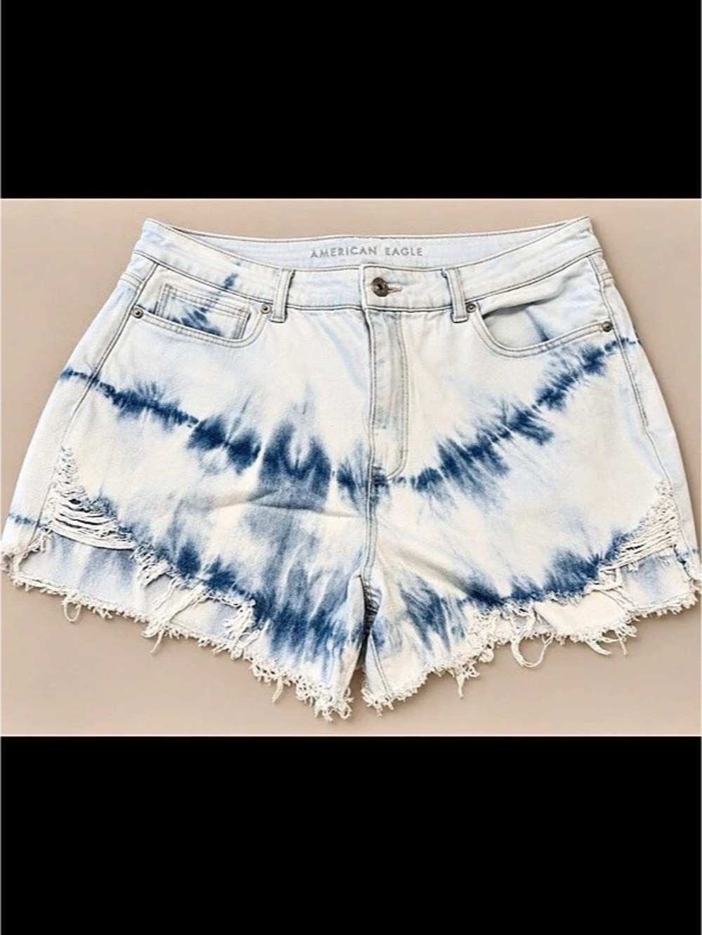 American Eagle Tie Dye Highest Rise Denim Mom Shorts Blue & White
